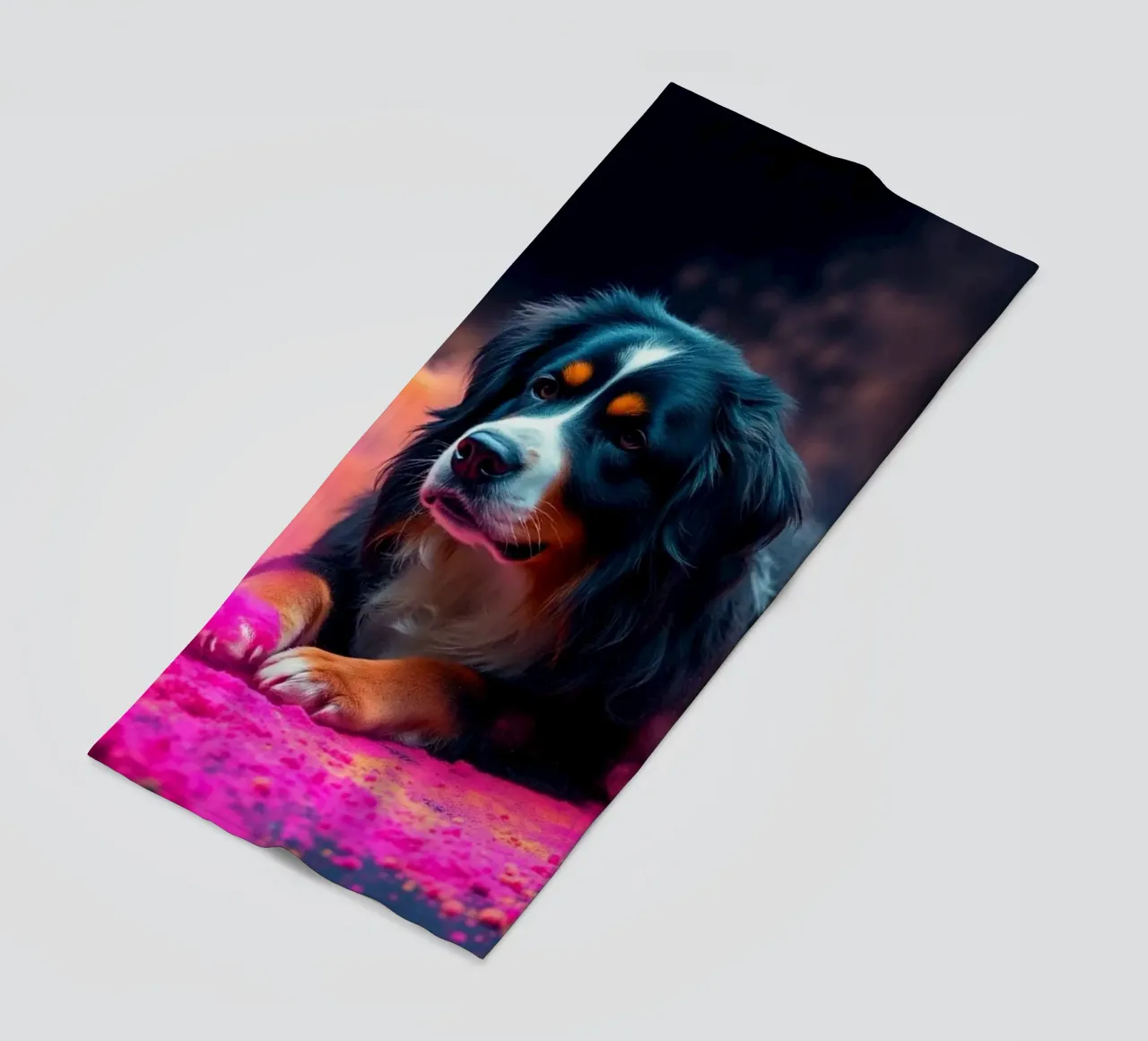 The colorful Bernese Mountain Dog #221 beach towel by Yumis.Beargang.and.Me