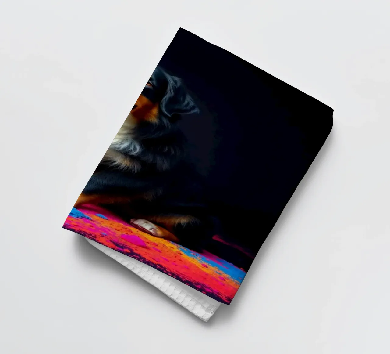 The colorful Bernese Mountain Dog #222 tea towel by Yumis.Beargang.and.Me