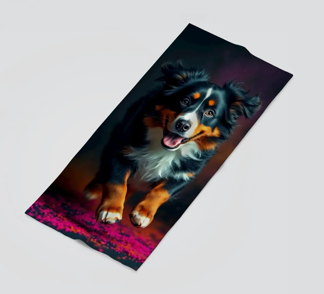 The colorful Bernese Mountain Dog #223 beach towel by Yumis.Beargang.and.Me