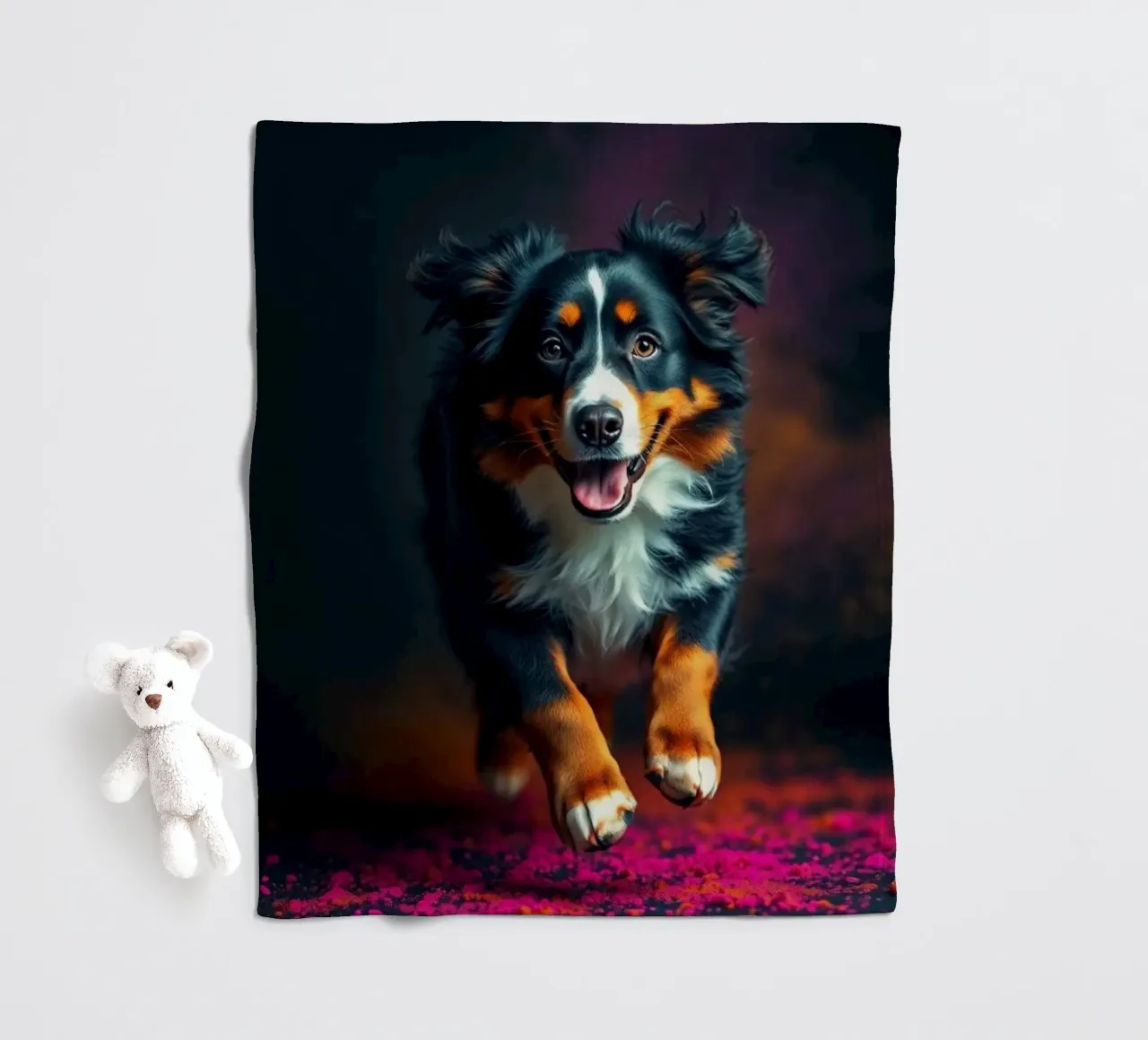 The colorful Bernese Mountain Dog #223 fleece blanket by Yumis.Beargang.and.Me
