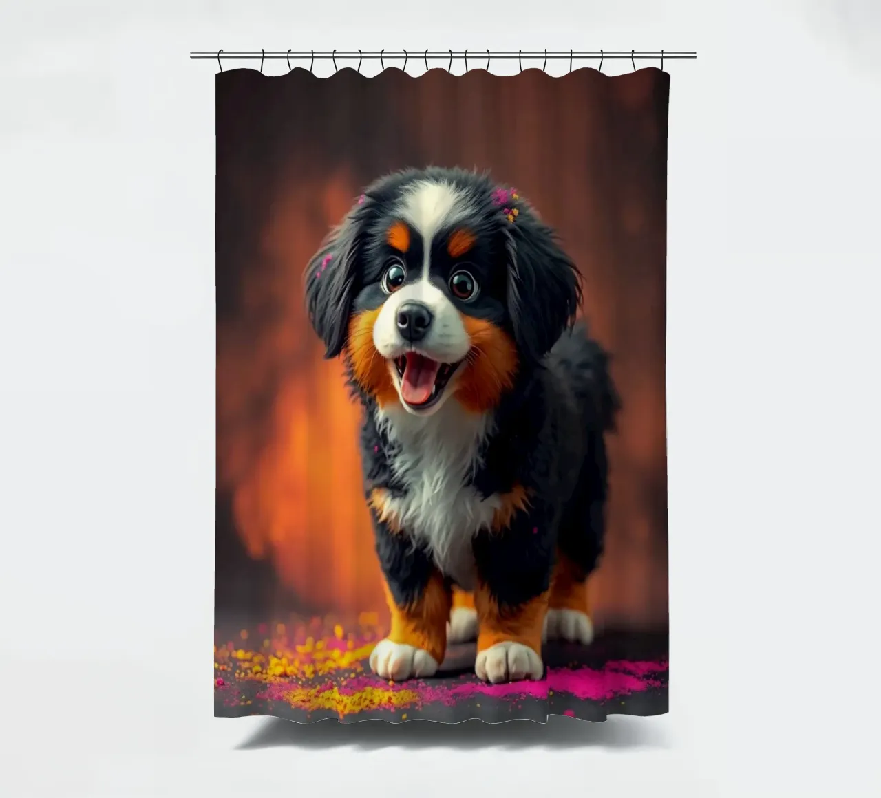 The colorful Bernese Mountain Dog #224 shower curtain by Yumis.Beargang.and.Me