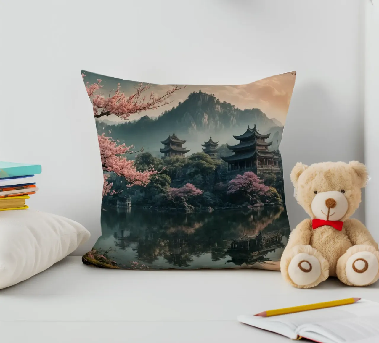 Lake in the middle of the forest decorative cushion by Wild Beauty