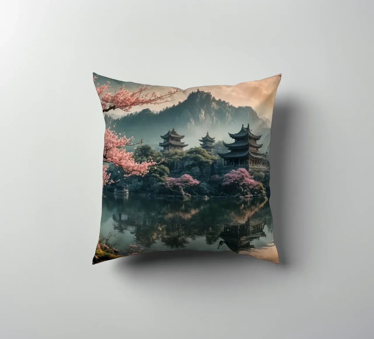 Lake in the middle of the forest decorative cushion by Wild Beauty