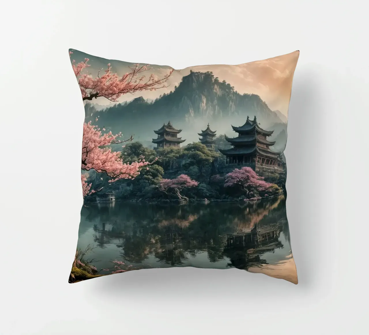 Lake in the middle of the forest decorative cushion by Wild Beauty
