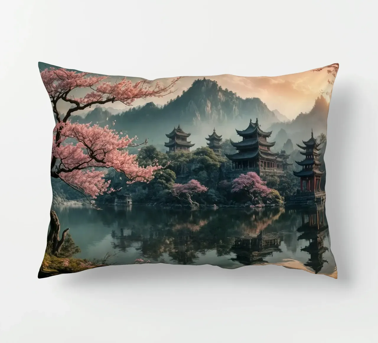 Lake in the middle of the forest decorative cushion by Wild Beauty