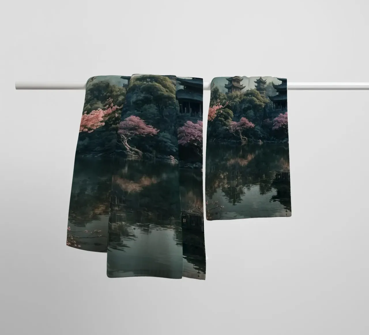 Lake in the middle of the forest towel by Wild Beauty