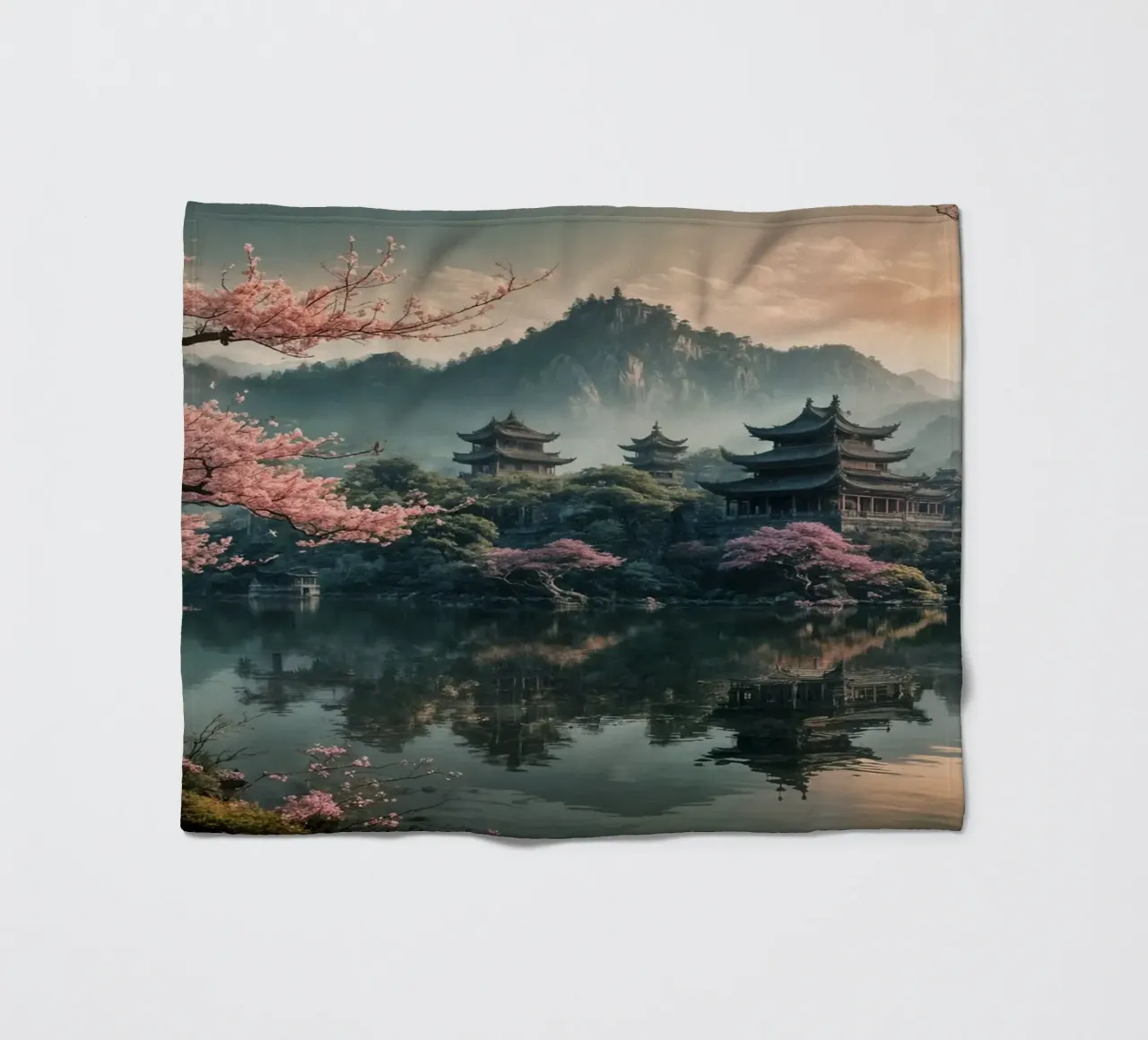 Lake in the middle of the forest fleece blanket by Wild Beauty