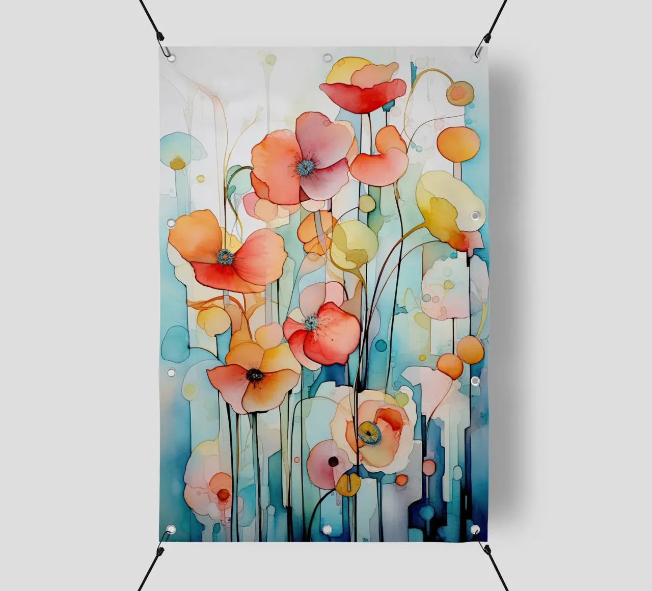 Acquerello sui papaveri telo in pvc da Imagine