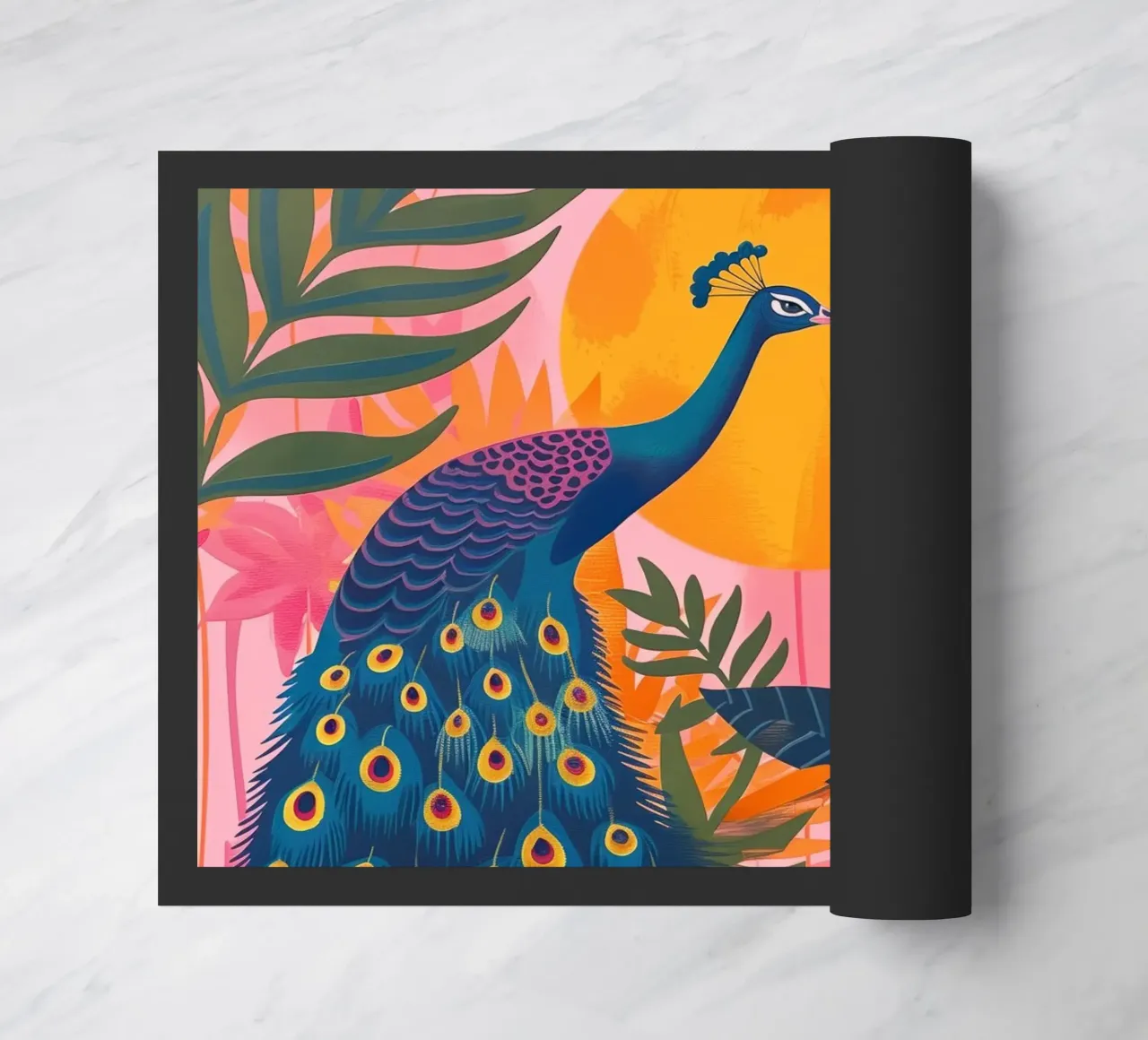 Boho Peacock Moonlit Selva tropical con palmeras rosas felpudo de Gentle Echoes Art