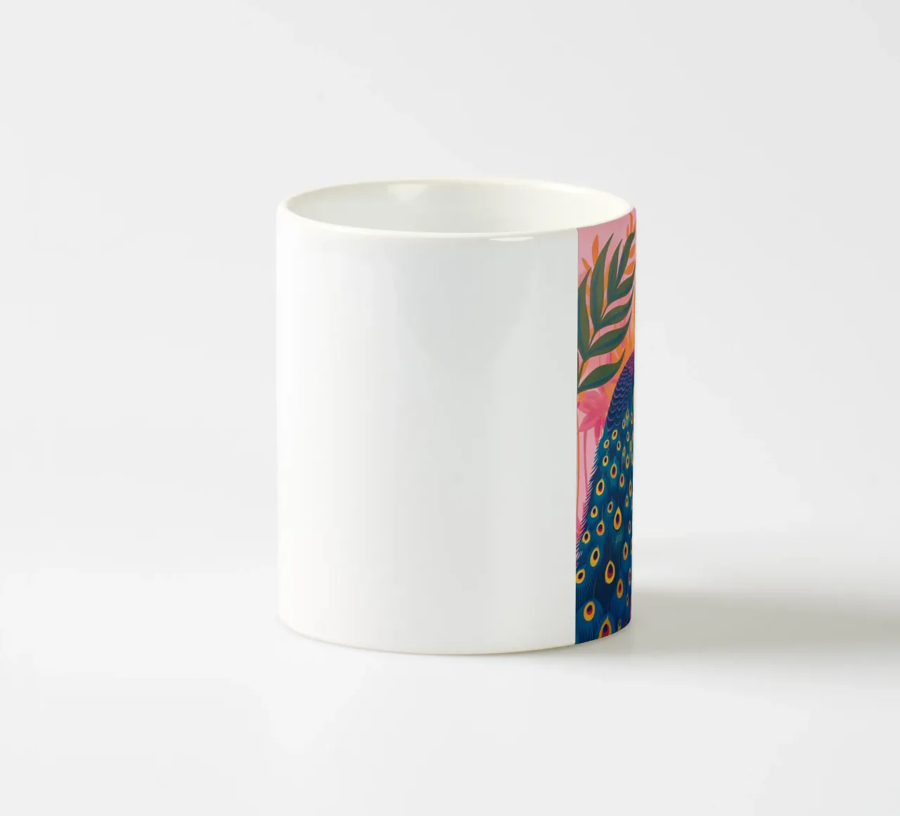 Boho Peacock Giungla tropicale illuminata dalla luna con palme rosa tazza in ceramica da Gentle Echoes Art