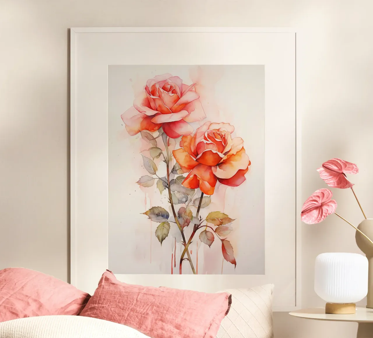 Rose rosse poster con telaio in plastica da Imagine
