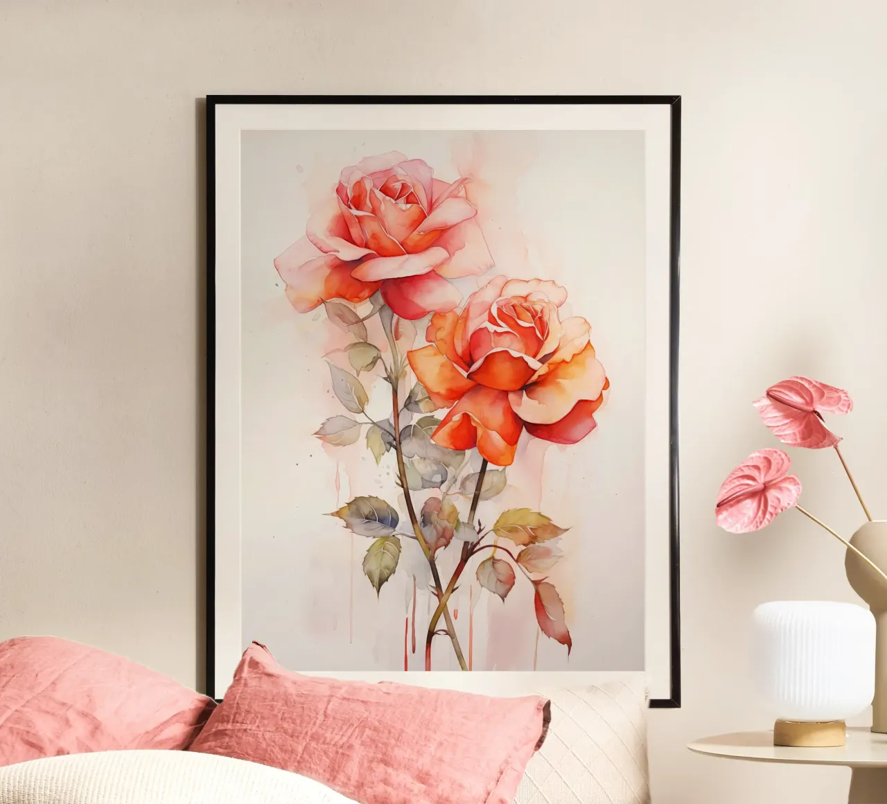 Rose rosse poster con telaio in plastica da Imagine
