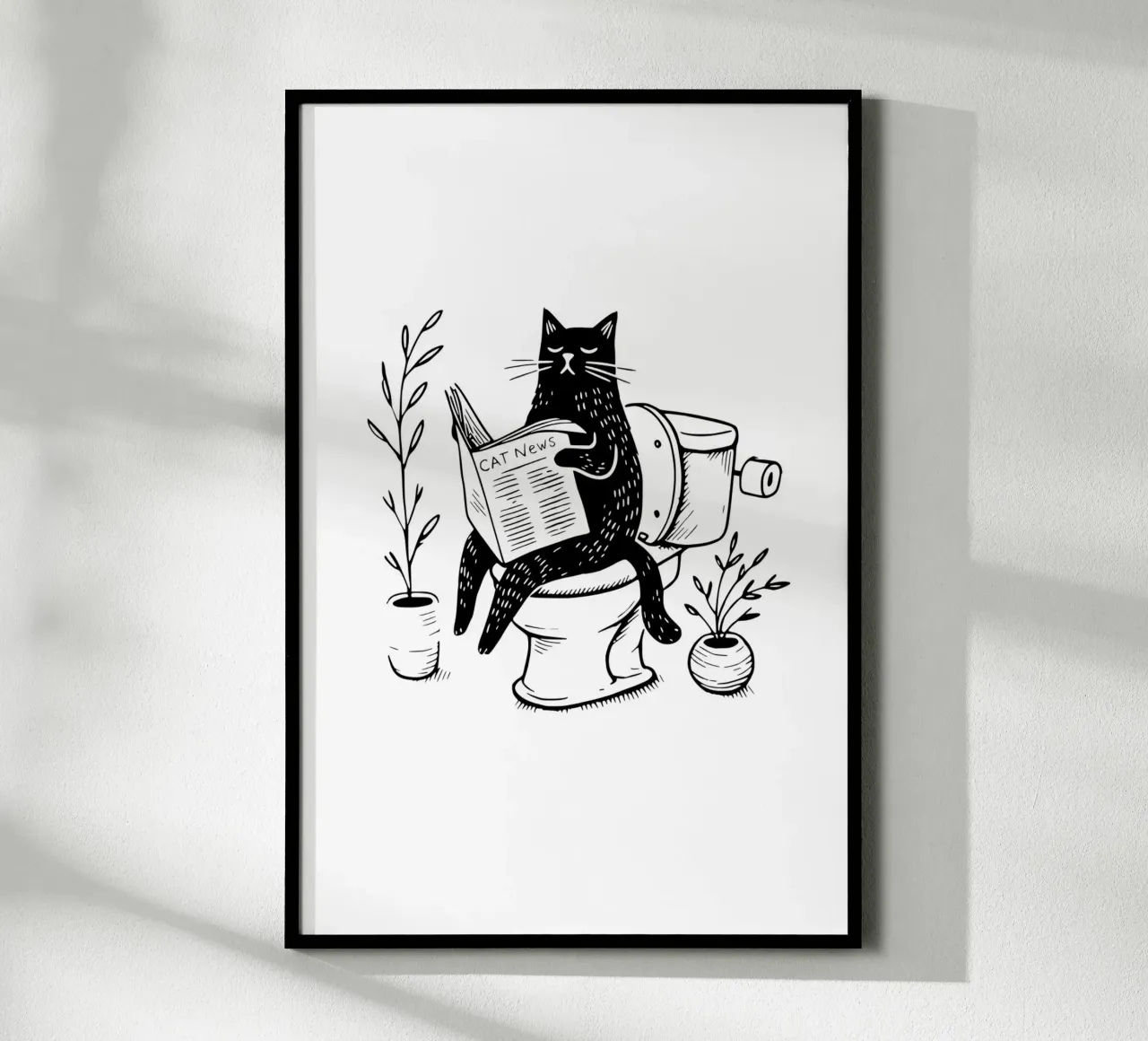 Gatto in bagno poster con telaio in legno da typostudio