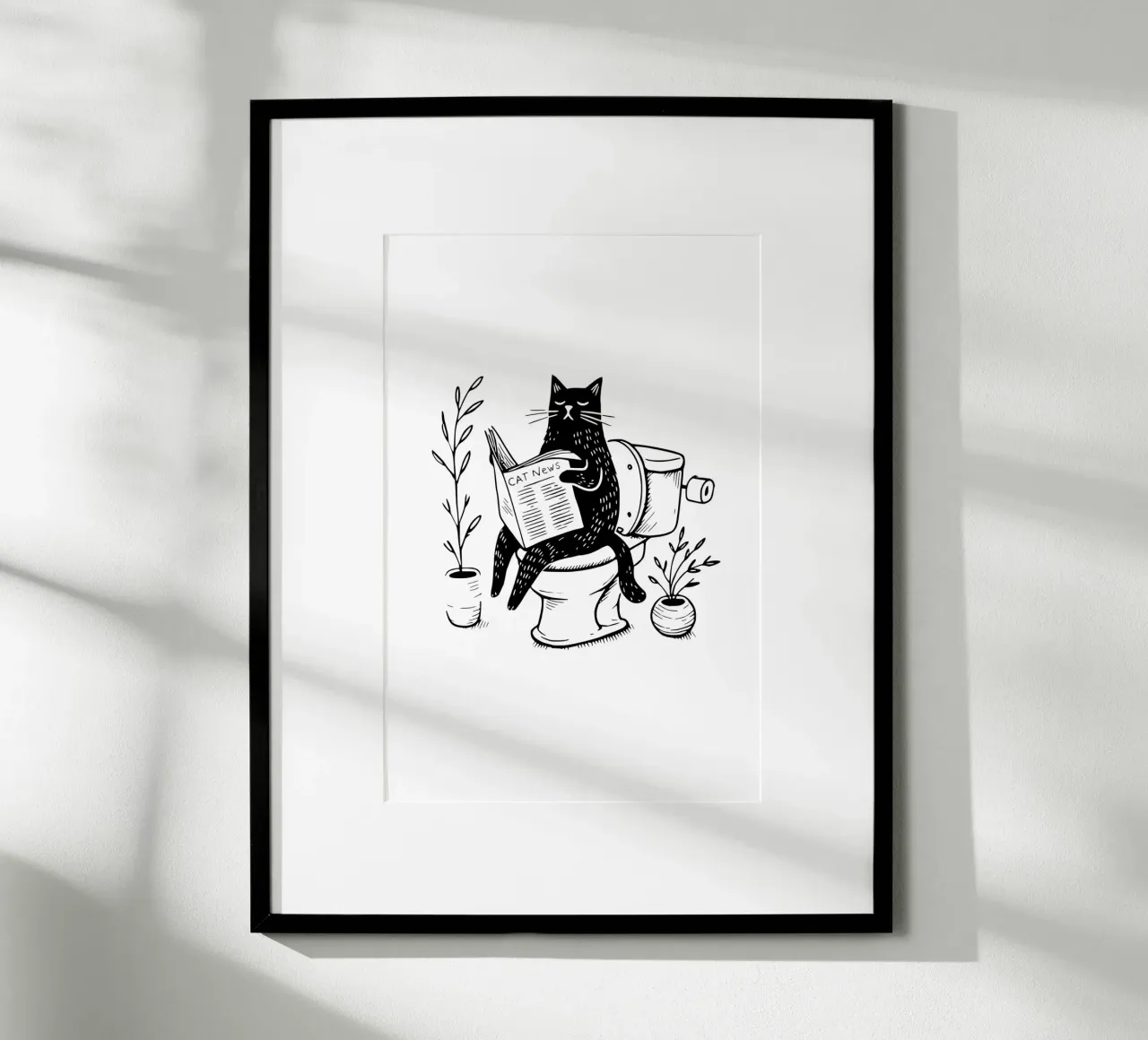 Gatto in bagno poster con telaio in legno da typostudio