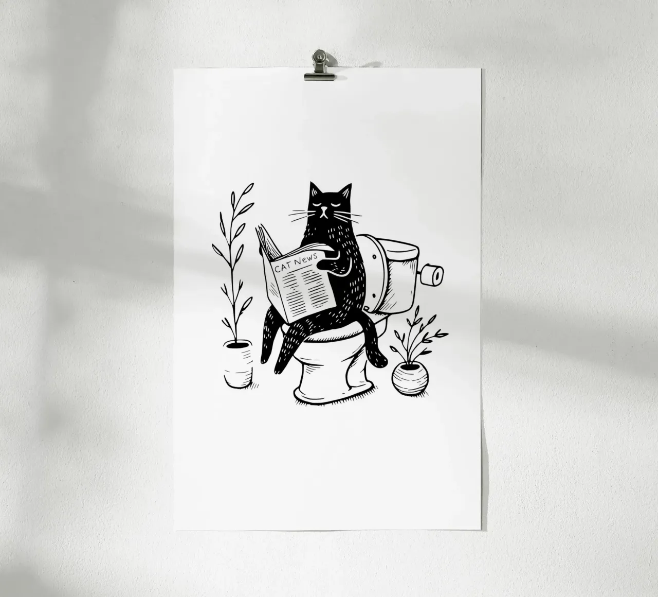 Gatto in bagno poster con telaio in legno da typostudio
