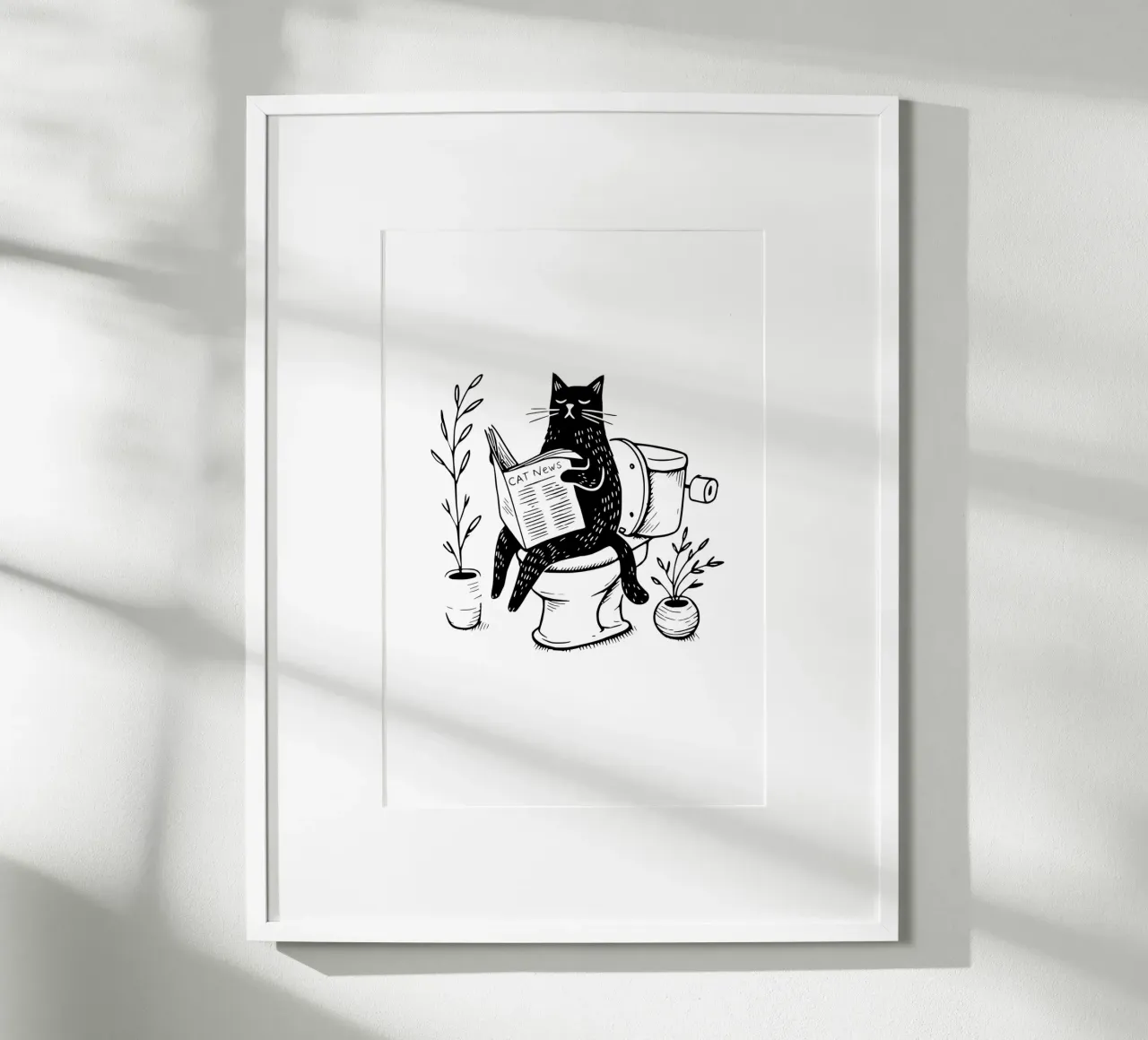 Gatto in bagno poster con telaio in legno da typostudio