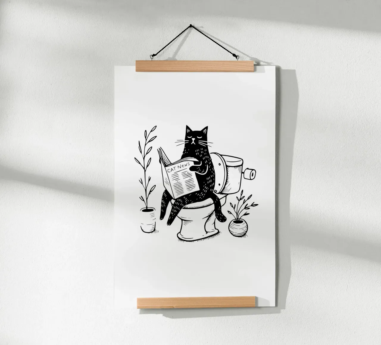 Gatto in bagno poster con telaio in legno da typostudio