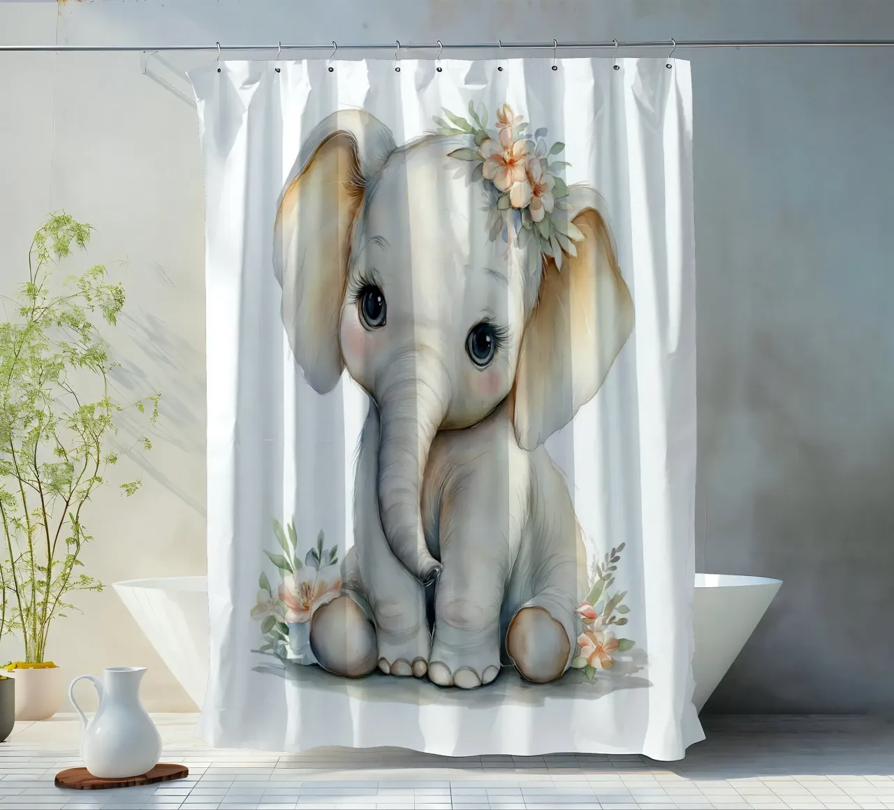 Elephant nursery shower curtain by Imagine