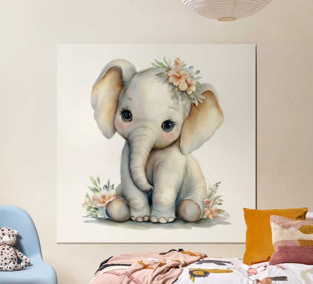 Vivaio di elefanti poster con telaio in legno da Imagine