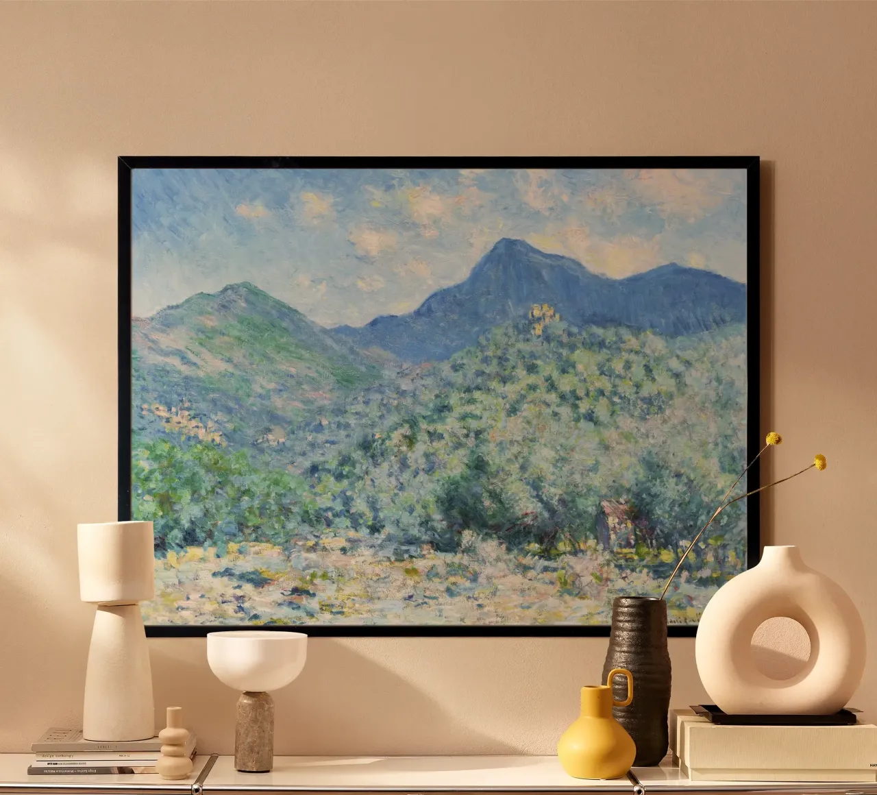 La Valle Buona di Claude Monet, vicino a Bordighera (1884) poster con telaio in alluminio da Monet Art Prints