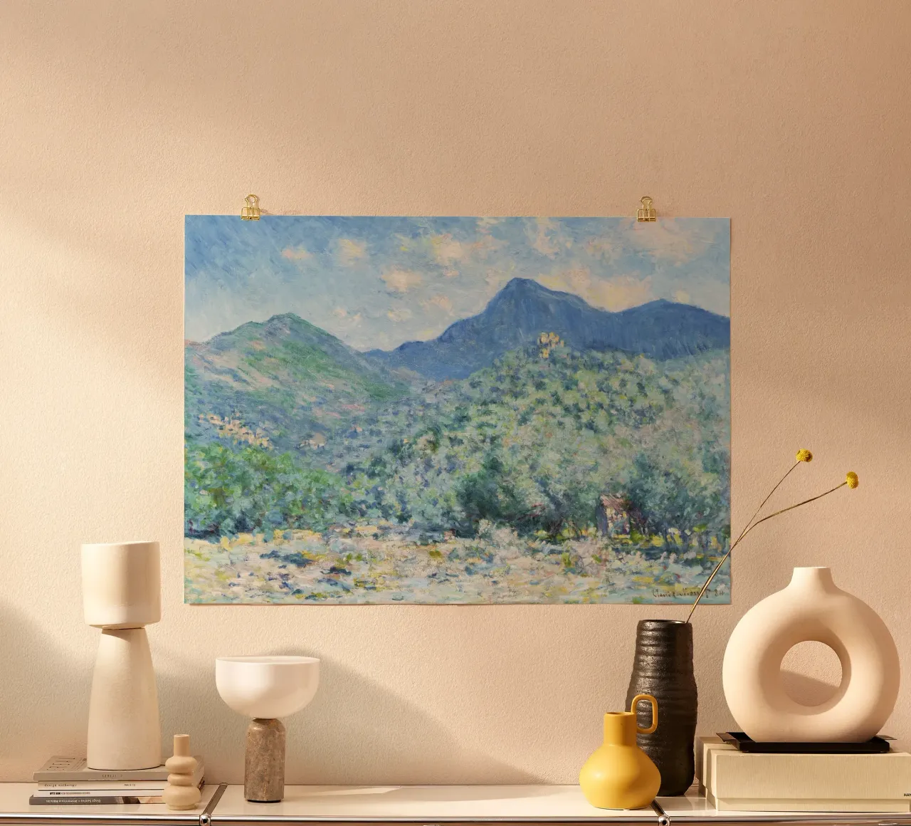 La Valle Buona di Claude Monet, vicino a Bordighera (1884) poster con telaio in alluminio da Monet Art Prints