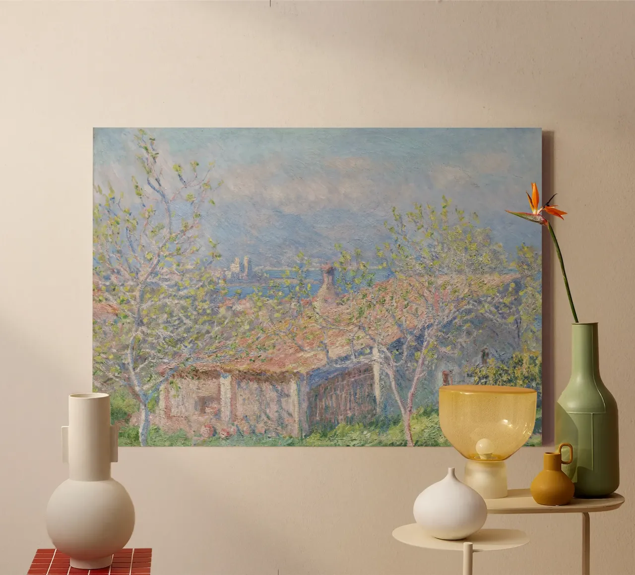 Das Haus des Gärtners in Antibes (1888) von Claude Monet. Leinwand mit Schattenfugenrahmen von Monet Art Prints