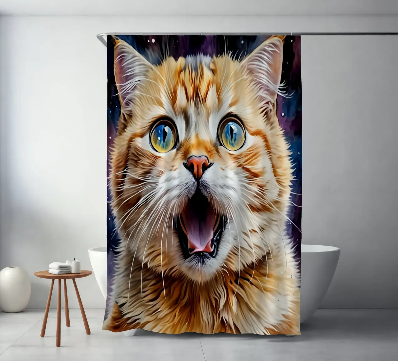 Surprised cat meme shower curtain by MakArena