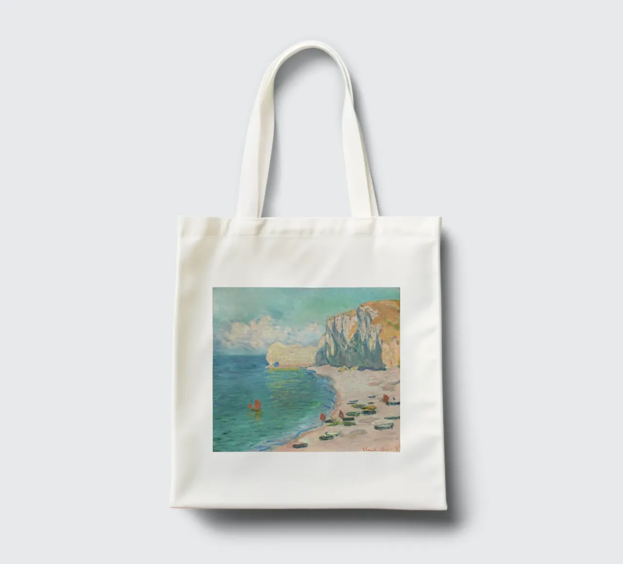 La spiaggia e la Falaise d'Amont (1885) di Claude Monet borsa in juta da Monet Art Prints
