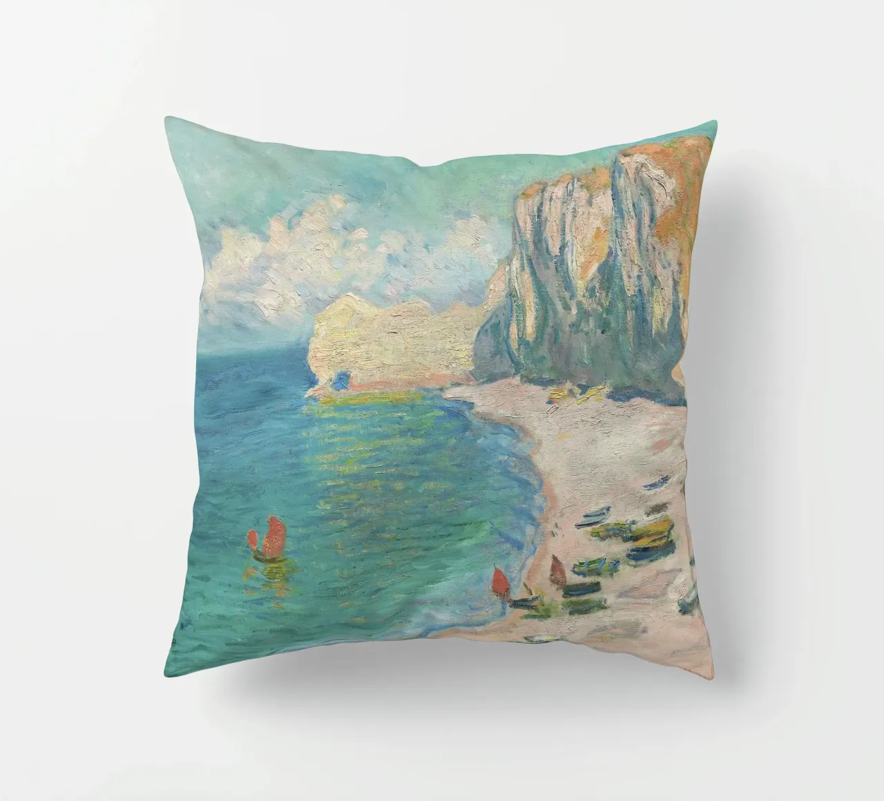 La spiaggia e la Falaise d'Amont (1885) di Claude Monet cuscino da Monet Art Prints
