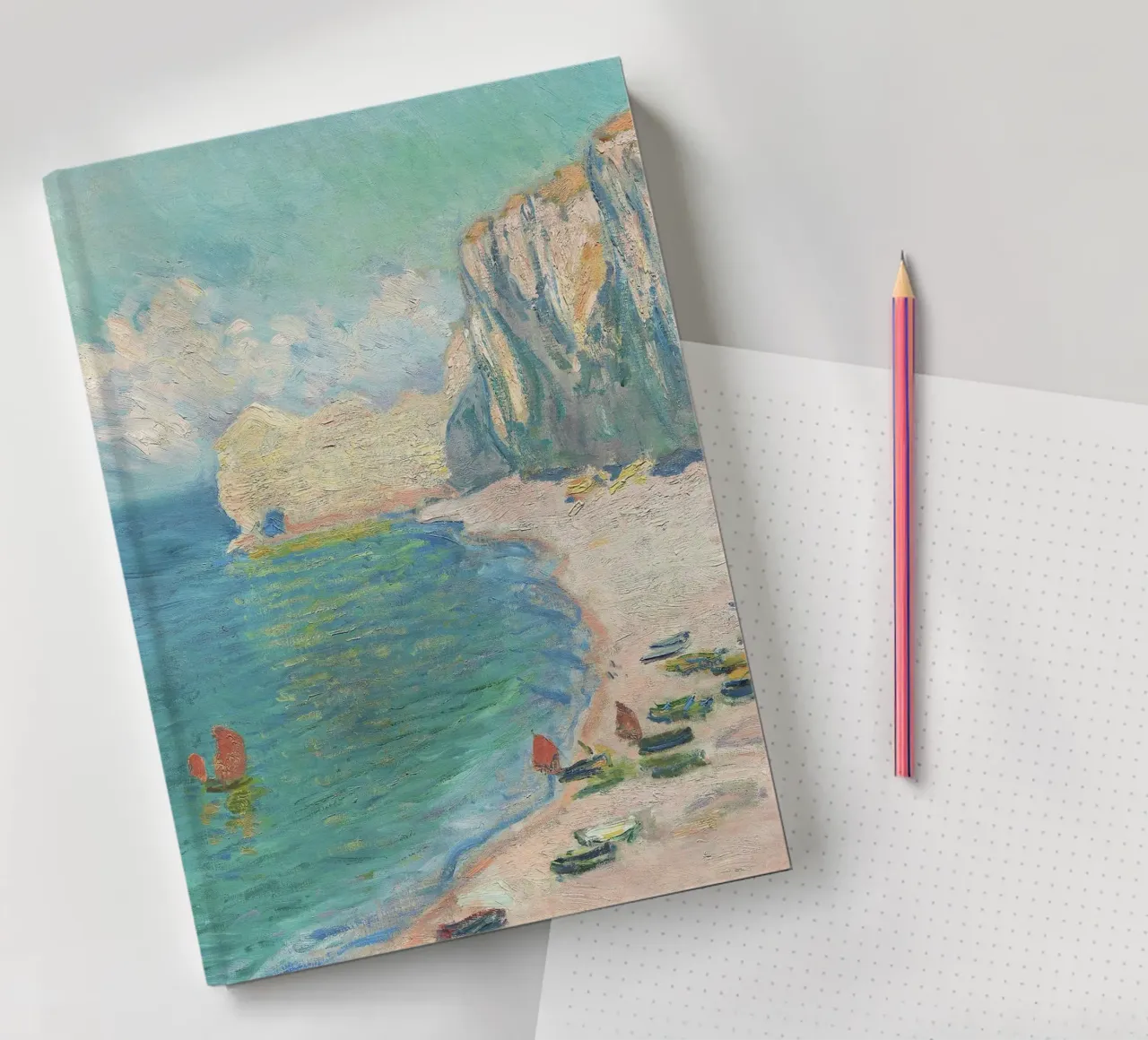 The Beach and the Falaise d'Amont (1885) by Claude Monet notebook by Monet Art Prints