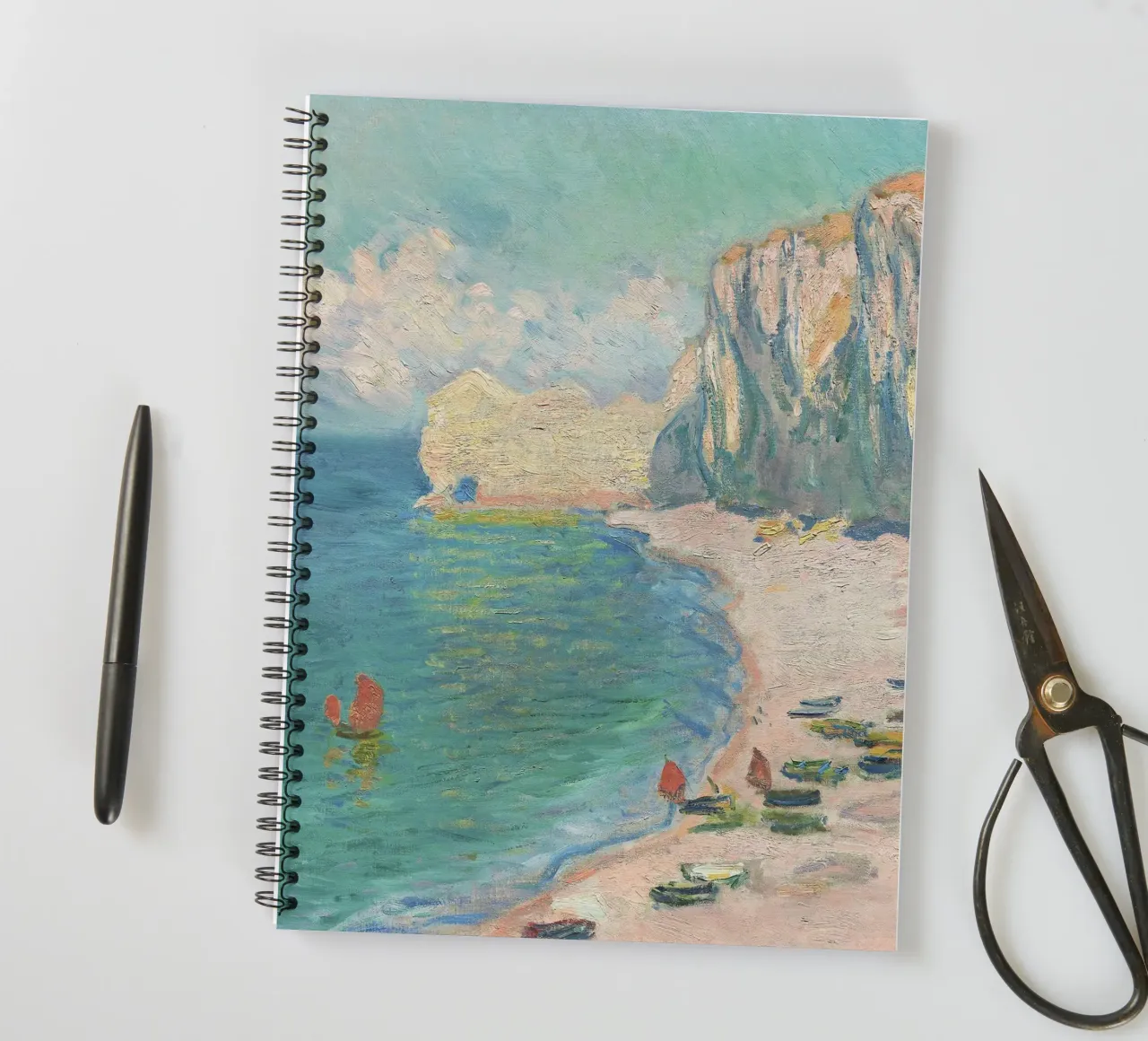 The Beach and the Falaise d'Amont (1885) by Claude Monet spiral notebook by Monet Art Prints