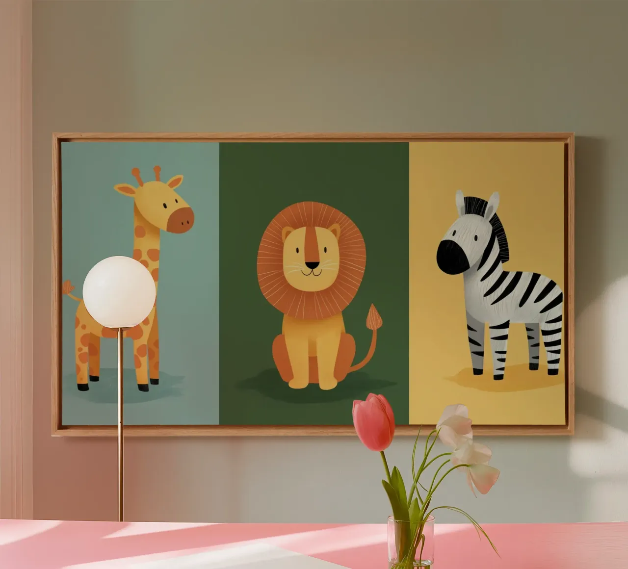 Triptych animals nursery canvas with Floater frame by Imagine