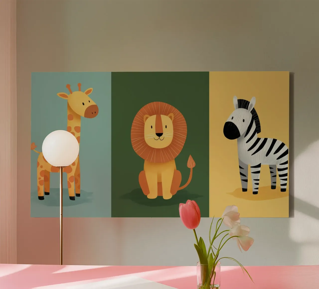 Triptych animals nursery canvas with Floater frame by Imagine