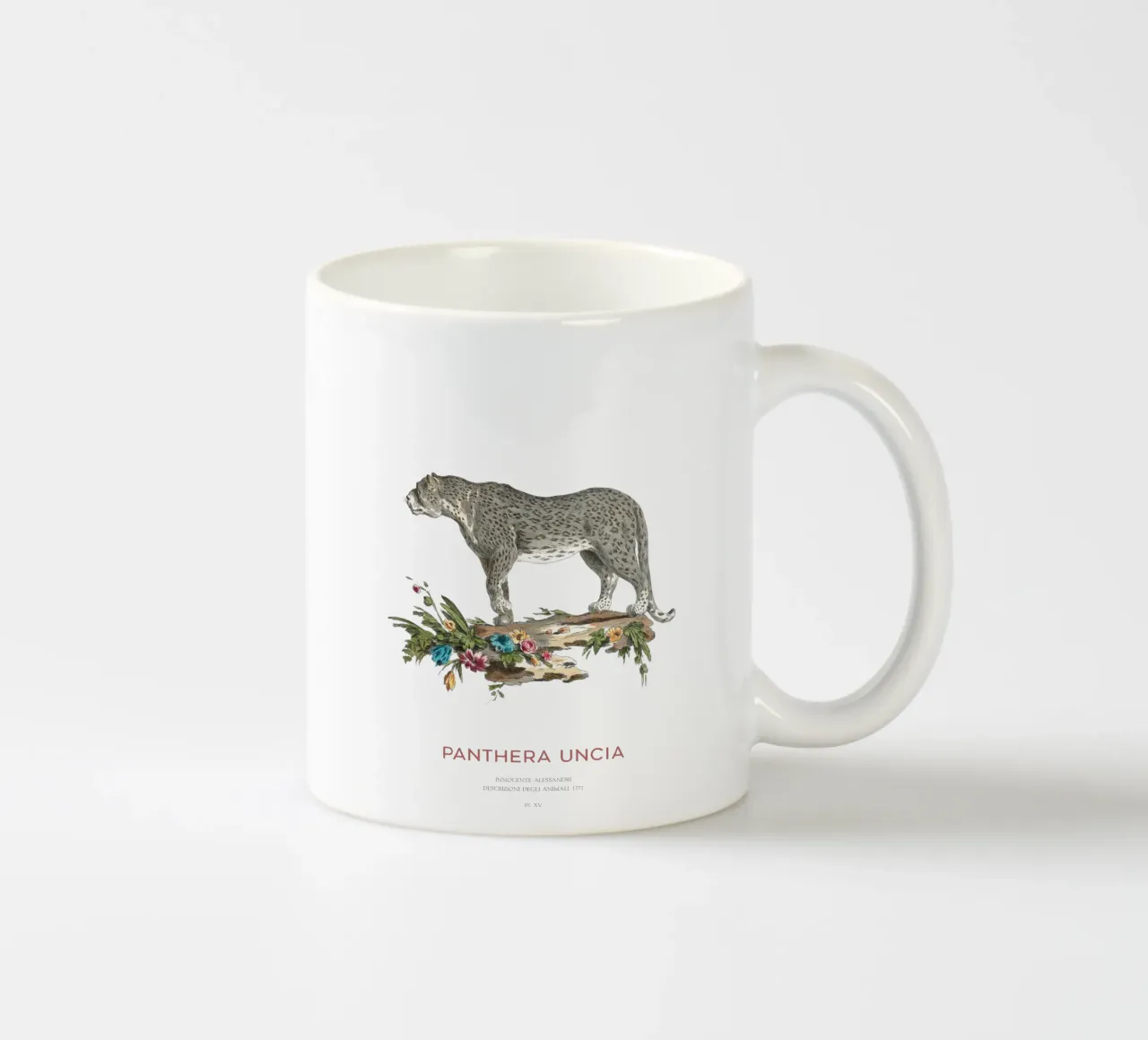 Der Schneeleopard oder Panthera uncia Keramik Tasse von Vintagrafica