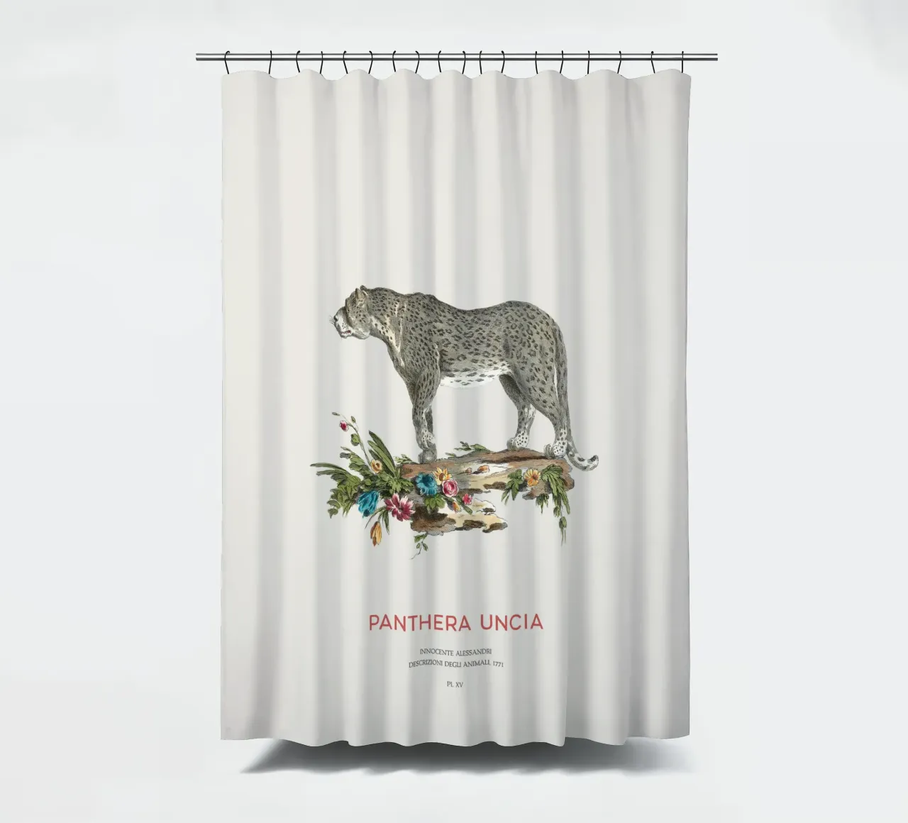 Der Schneeleopard oder Panthera uncia Duschvorhang von Vintagrafica