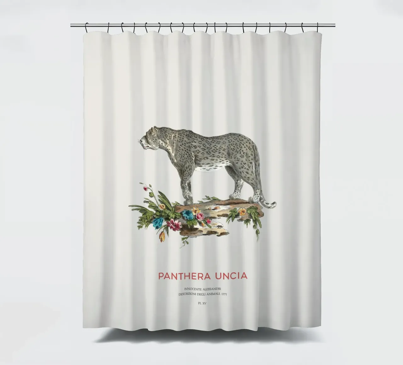 Der Schneeleopard oder Panthera uncia Duschvorhang von Vintagrafica