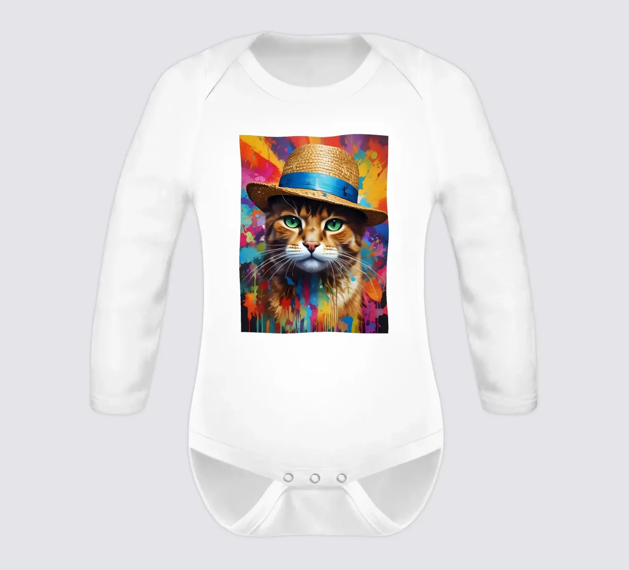Cat in the Straw Hat long-sleeve baby romper by MakArena