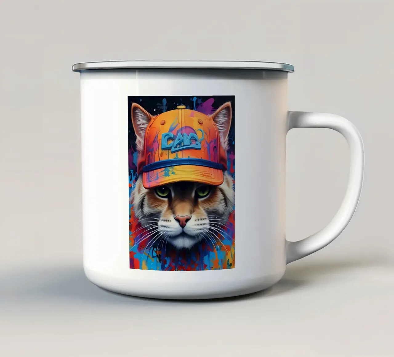 Gatto brutale con berretto tazza in smalto da MakArena