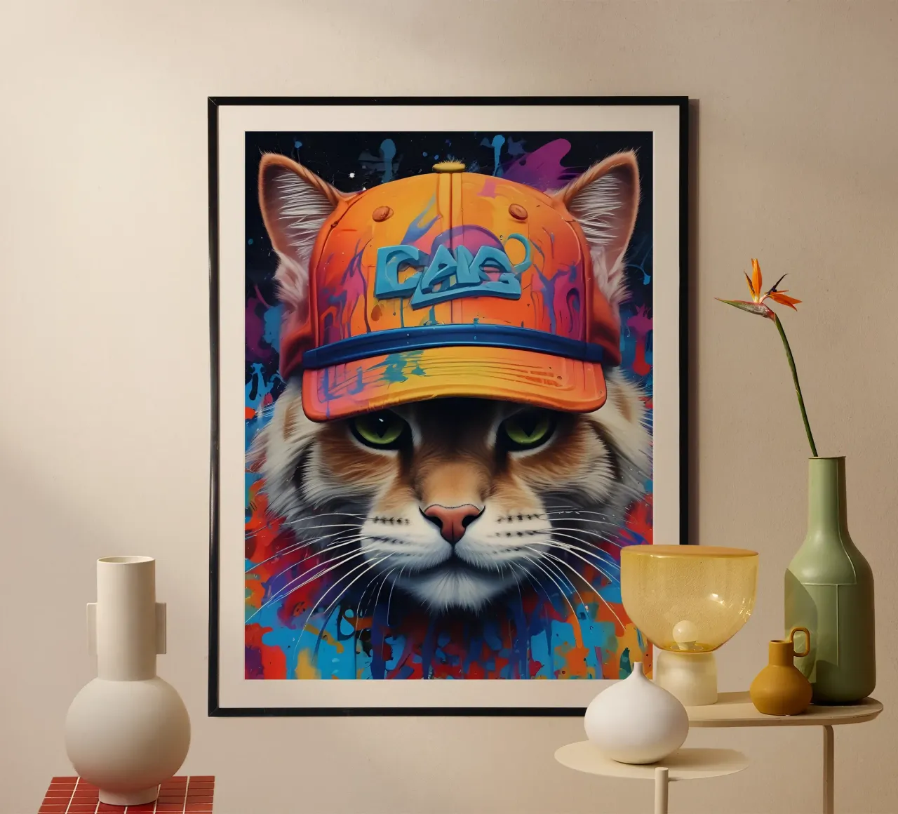 Chat brutal coiffé d'une casquette poster de MakArena