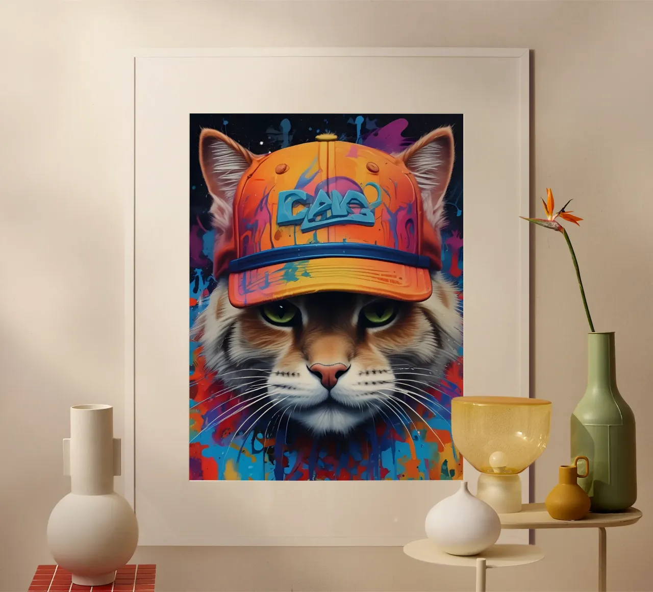 Chat brutal coiffé d'une casquette poster de MakArena