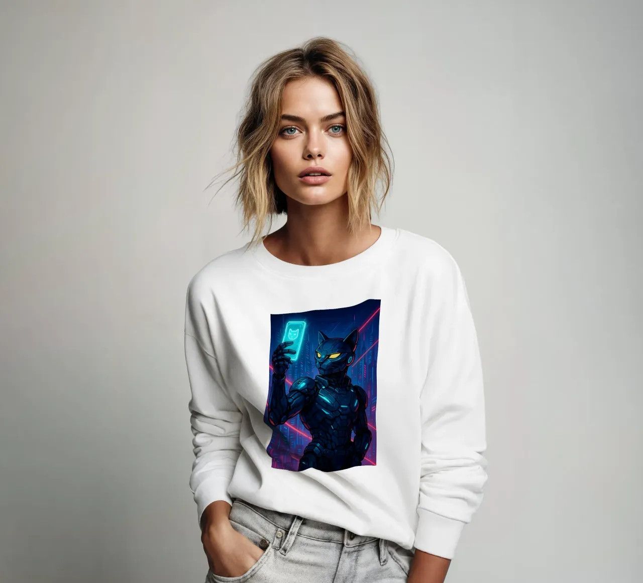 Il gatto robot si fa un selfie punk felpa da MakArena