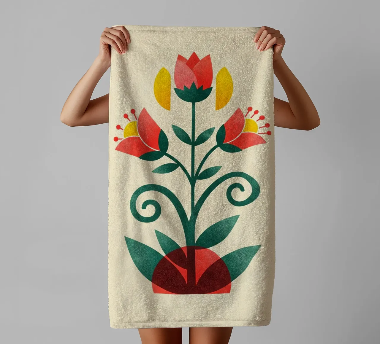 Floral bauhaus #034: Folk Art Bloom Handtuch von Zen Design