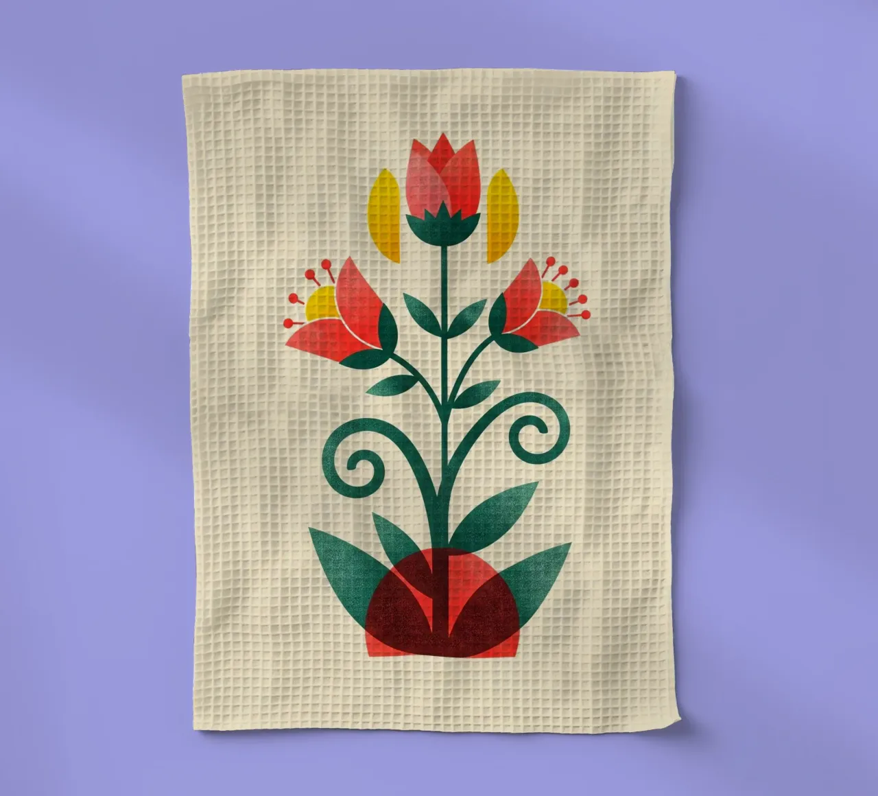 Floral bauhaus #034: Folk Art Bloom tea towel by Zen Design