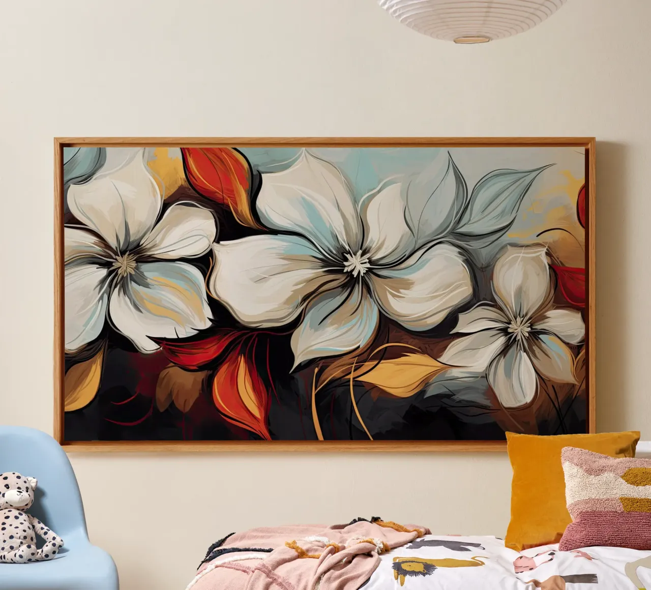Bloemen abstract canvas met Baklijst van Imagine