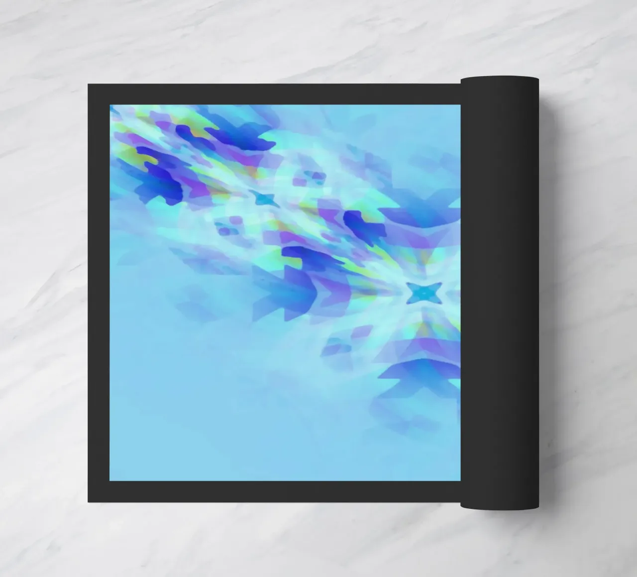 Illusion blauer Quadrate, verformt und diagonal verwirbelt Fußmatte von Gürsel Yesil Digital Art