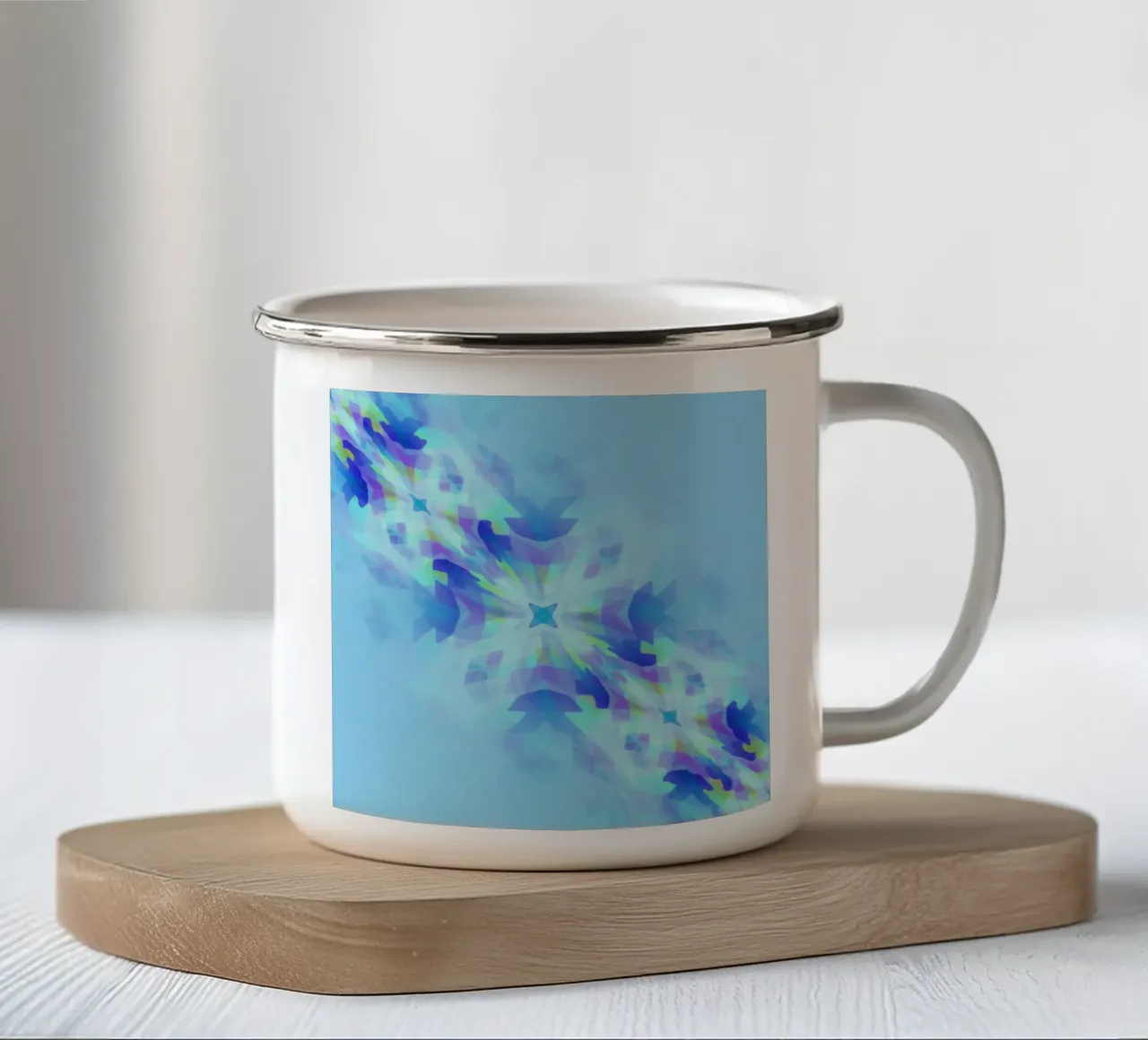 Illusione di quadrati blu, deformati e ruotati in diagonale tazza in smalto da Gürsel Yesil Digital Art