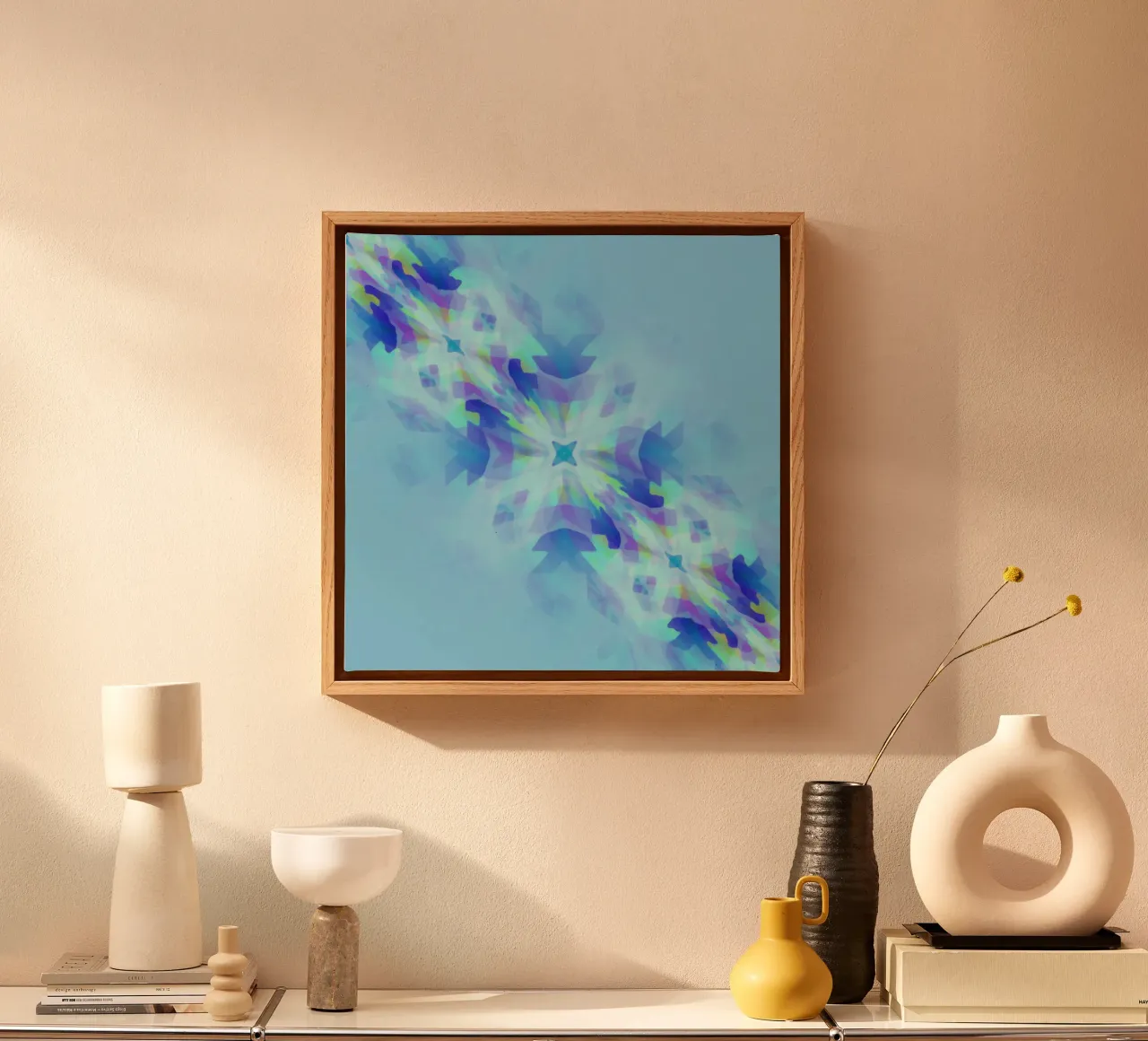 Illusion of blue squares, deformed and swirled diagonally canvas with Floater frame by Gürsel Yesil Digital Art