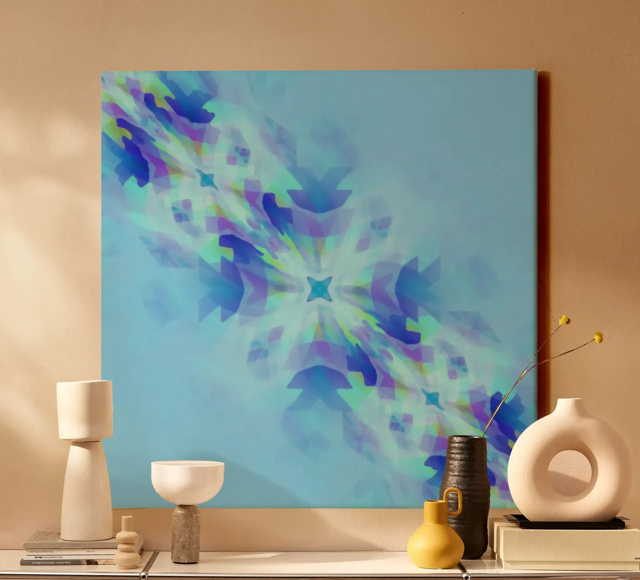 Illusion of blue squares, deformed and swirled diagonally canvas with Floater frame by Gürsel Yesil Digital Art