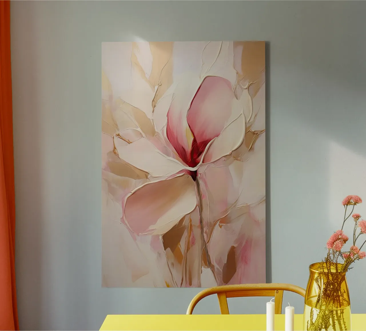 Bloem in zachte kleuren canvas met Baklijst van Imagine