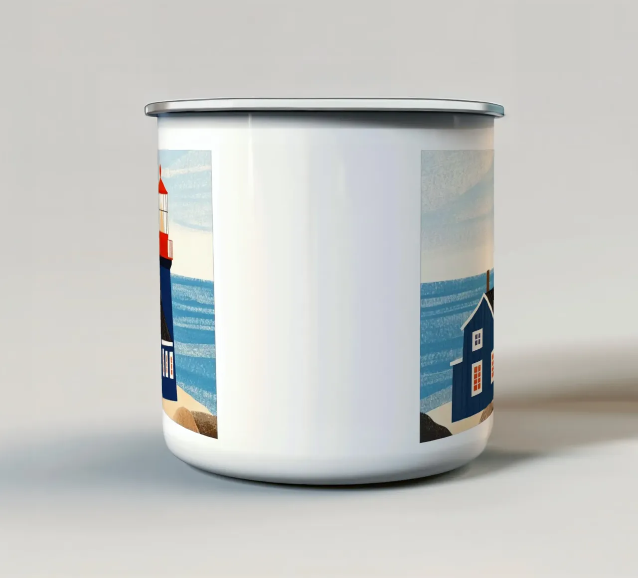Faro blu tazza in smalto da Curious Canvas